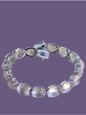 925 Sterling Silver Tennis Bracelet 7" with Natural Rose Quartz Gemstones 7×10mm